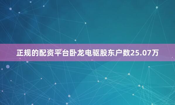 正规的配资平台卧龙电驱股东户数25.07万
